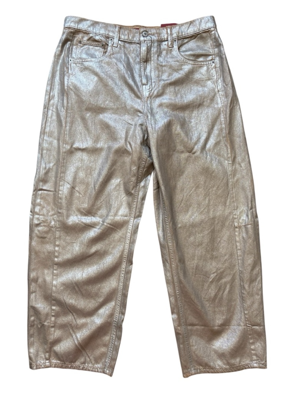 NWT Lucky Brand Barrel Leg Metallic Gold Jeans
